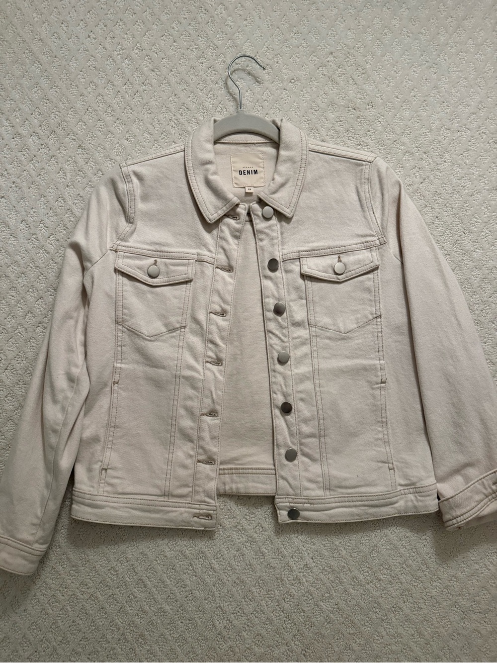 Sezane Cream/Off-White Denim Jacket with Button Front